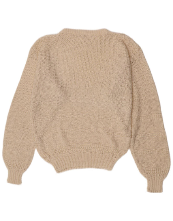 Sweter damski w stylu vintage o regularnym kroju z okrągłym dekoltem UK 12, średni złamanej bieli