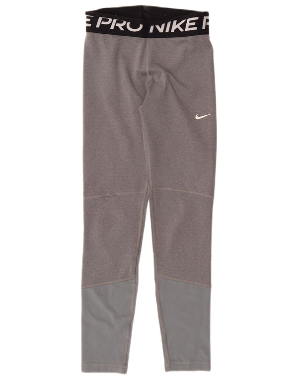 Dziewczęce legginsy NIKE Dri Fit z grafiką, duże, szare bloki kolorów, 12-13 lat