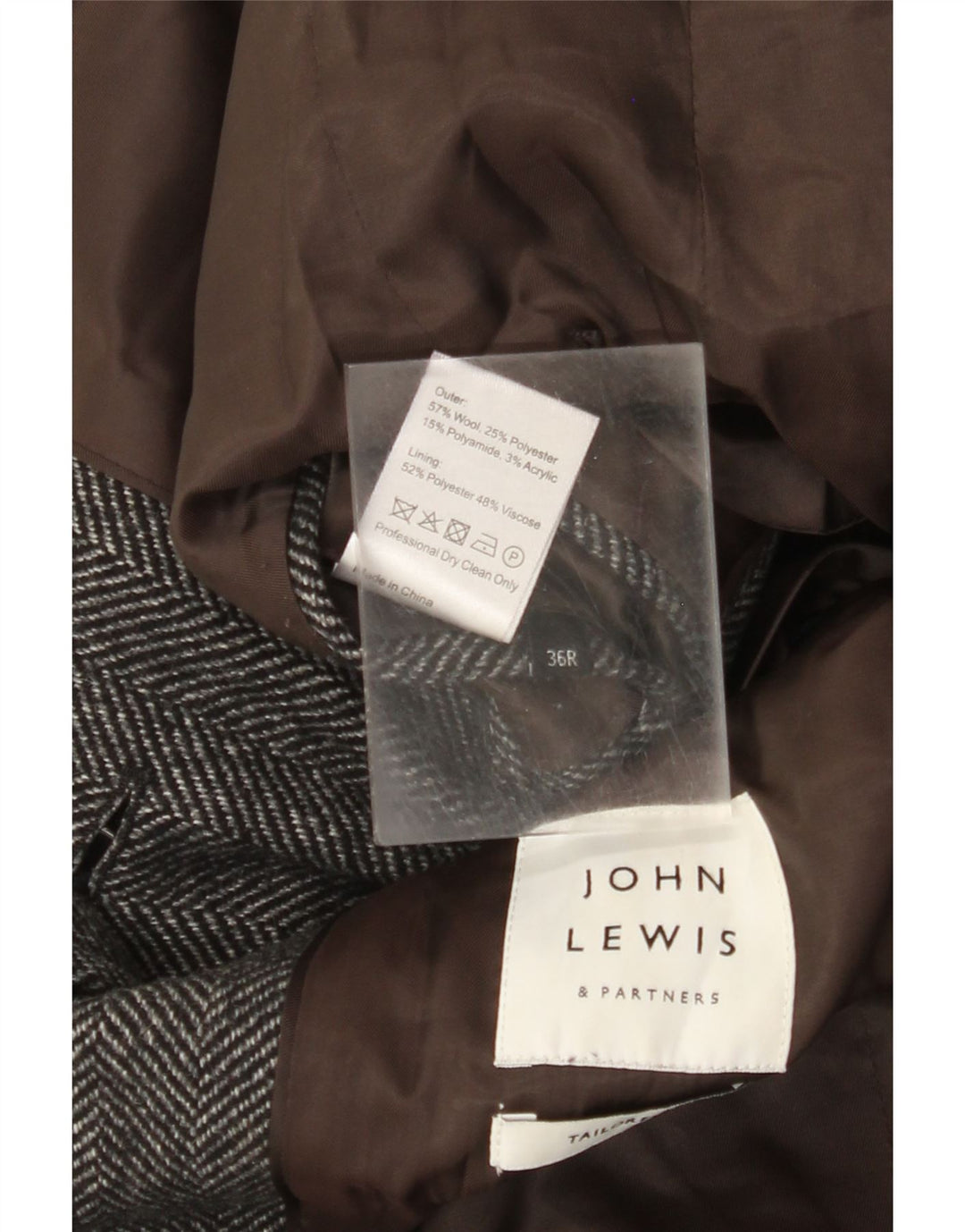 Męski płaszcz o regularnym kroju John Lewis UK 36 w małą szarą jodełkę