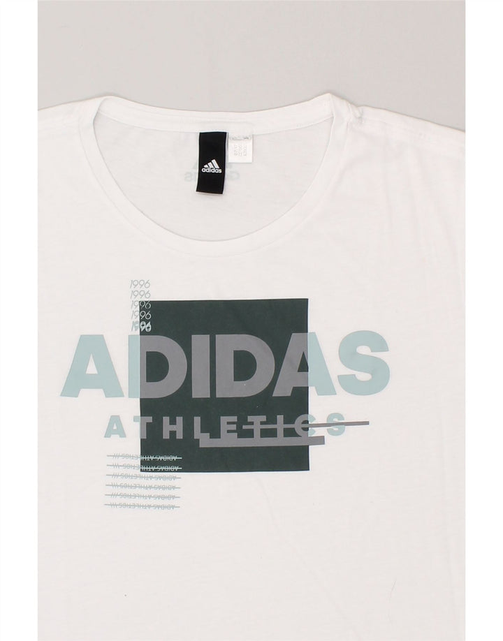 ADIDAS Womens Graphic T-Shirt Top UK 12 Medium White | Vintage Adidas | Thrift | Second-Hand Adidas | Used Clothing | Messina Hembry 