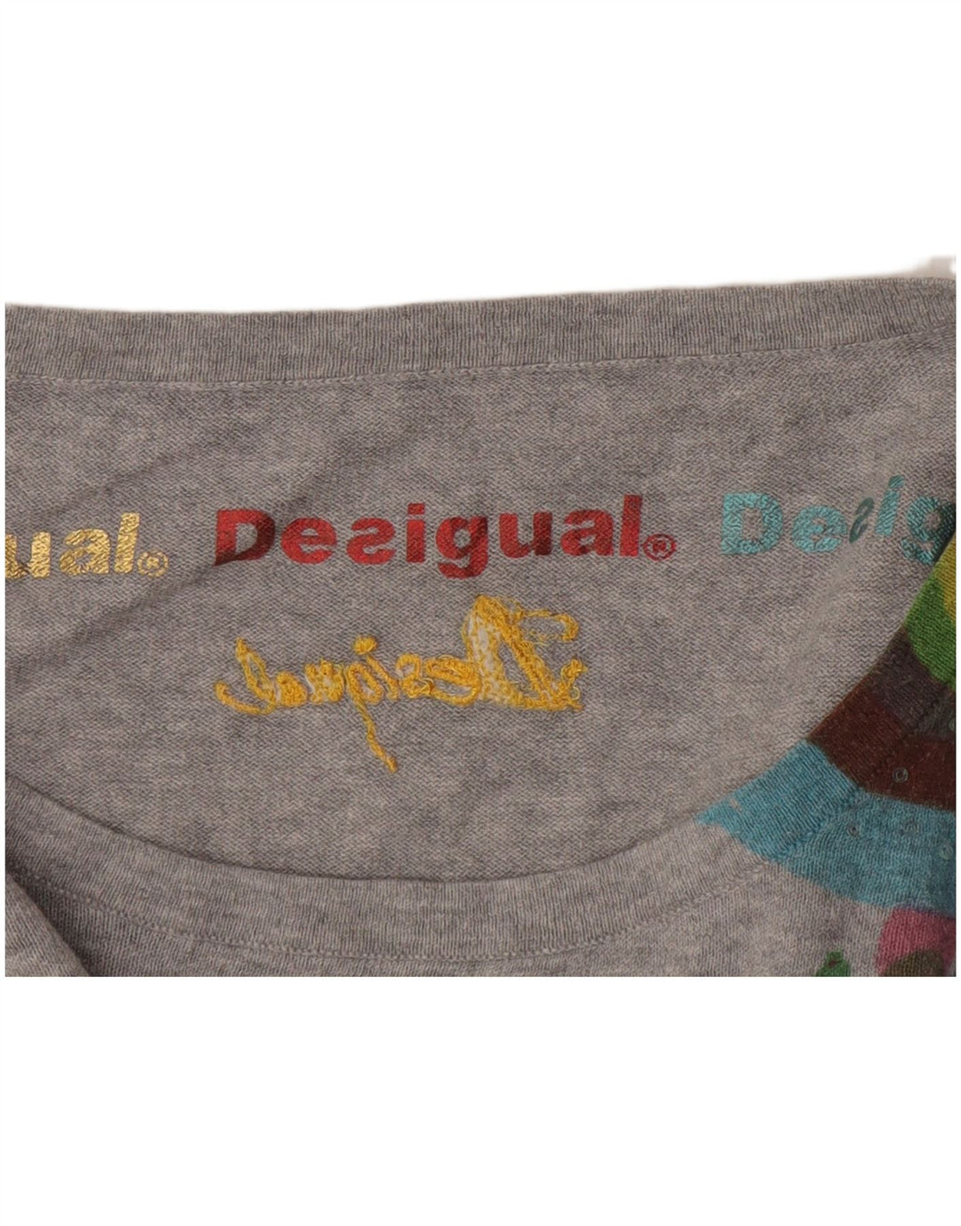 Damski sweter Desigual z dekoltem w łódkę UK 14 Średni szary geometryczny