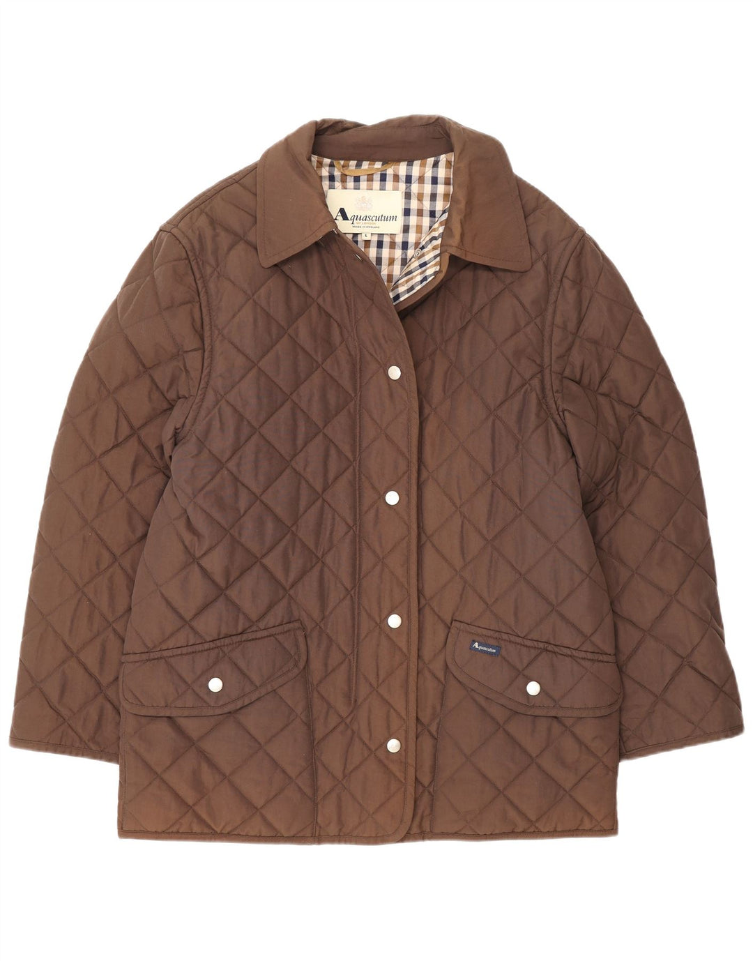 Damska pikowana kurtka Aquascutum UK 16, duży, brązowy nylon