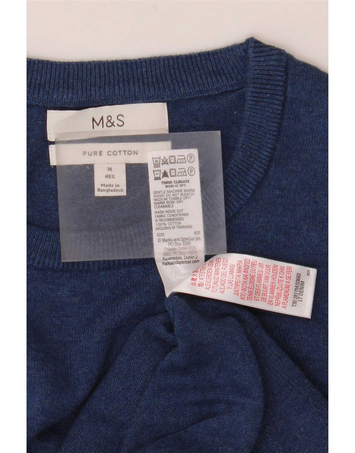 Marks & Spencer Męski sweter z okrągłym dekoltem, średni granatowy, bawełniany