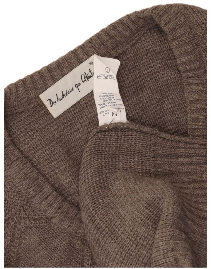Męski sweter w stylu vintage z dekoltem w szpic, średnioszary, argyle/diamentowa wełna