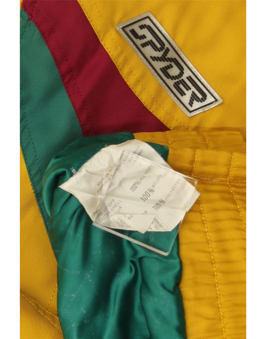 Męska kurtka narciarska SPYDER UK 42 XL, żółty poliester z blokami kolorów