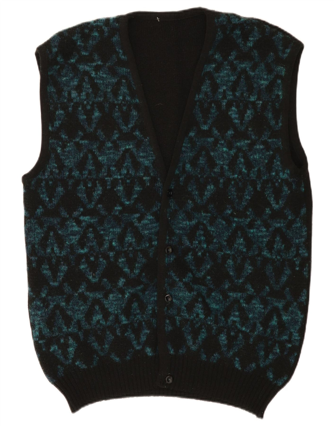 Vintage męski sweter bez rękawów, średni czarny geometryczny