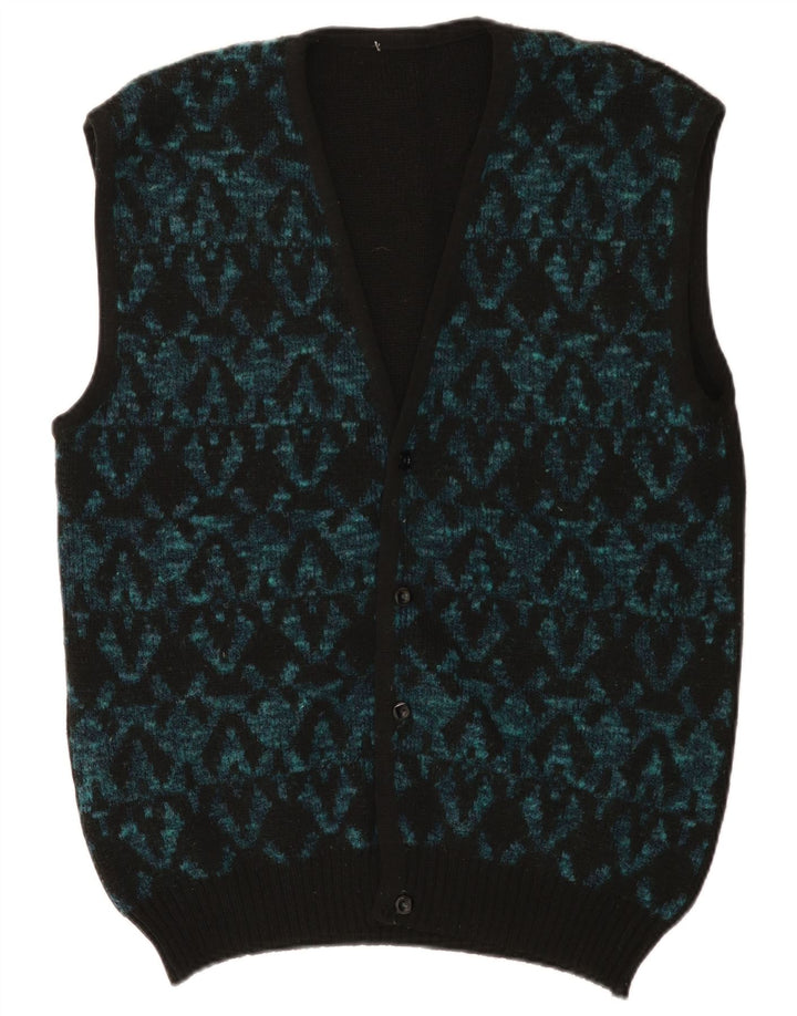 Vintage męski sweter bez rękawów, średni czarny geometryczny