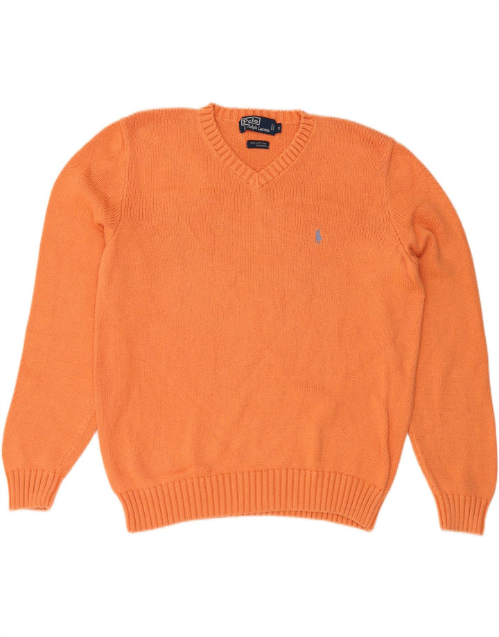 POLO RALPH LAUREN Męski sweter z dekoltem w kształcie litery V, średni pomarańczowy