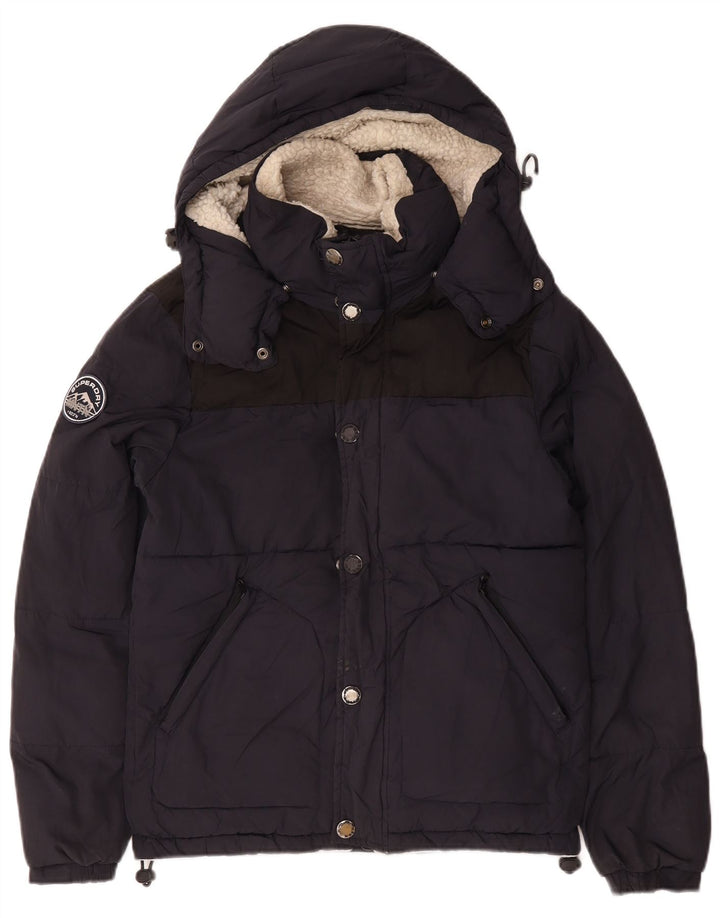 Męska ocieplana kurtka z kapturem Superdry UK 36, mała granatowa, poliester