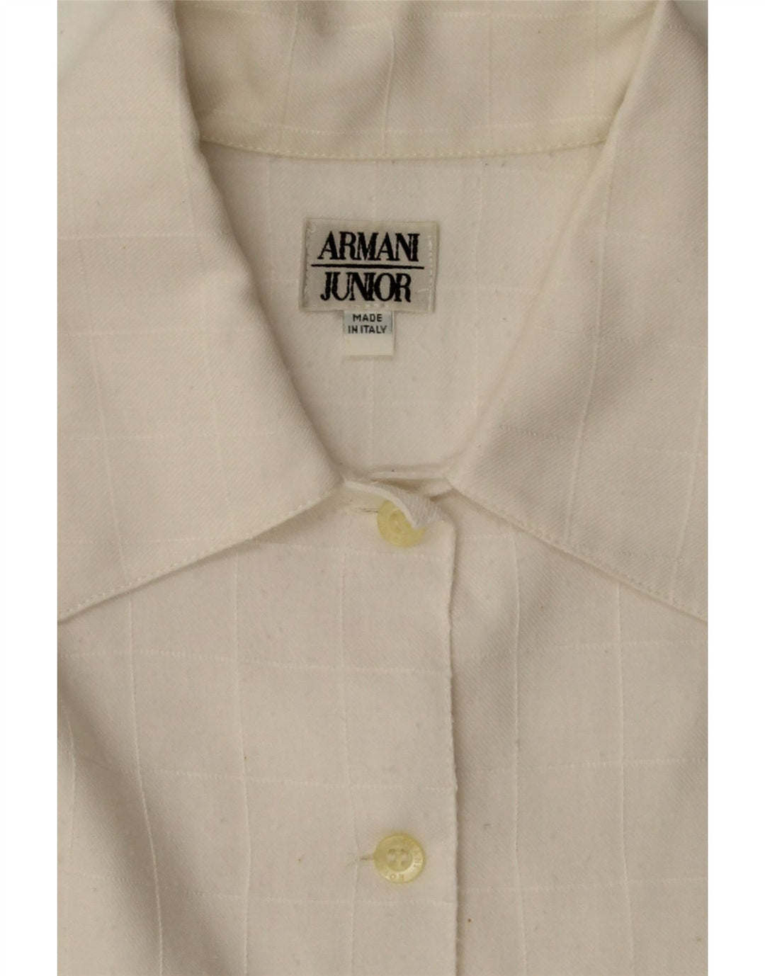 ARMANI Girls Shirt 11-12 Years Off White Check Viscose Vintage Armani and Second-Hand Armani from Messina Hembry 