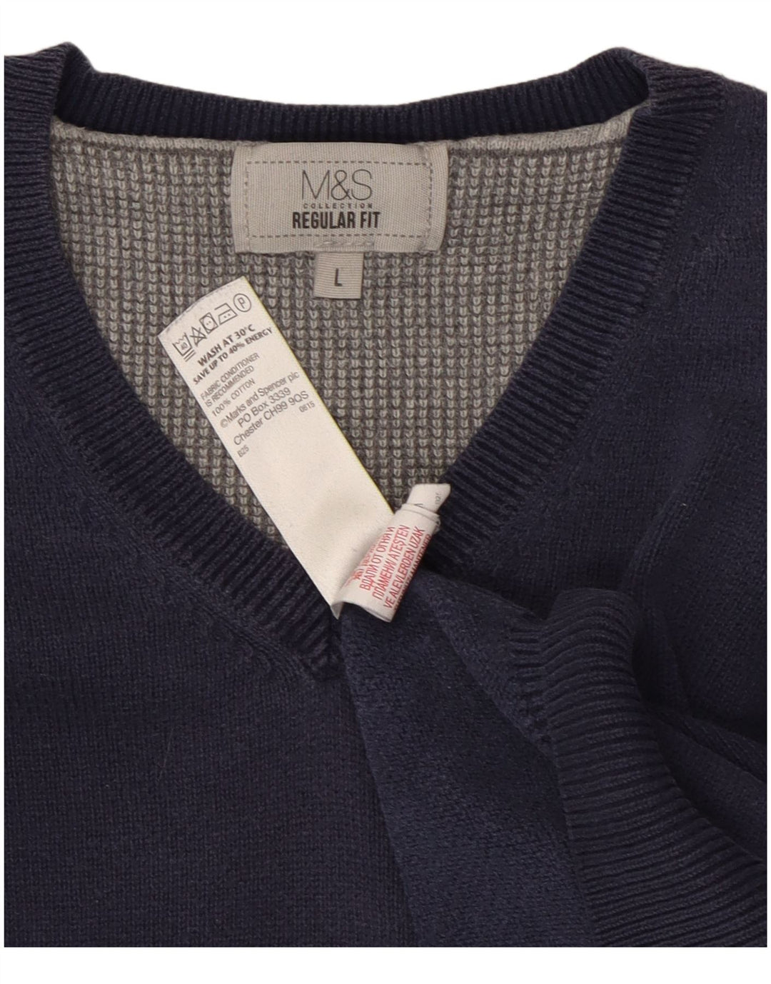 Marks & Spencer Męski sweter o regularnym kroju z dekoltem w kształcie litery V, duży, granatowy