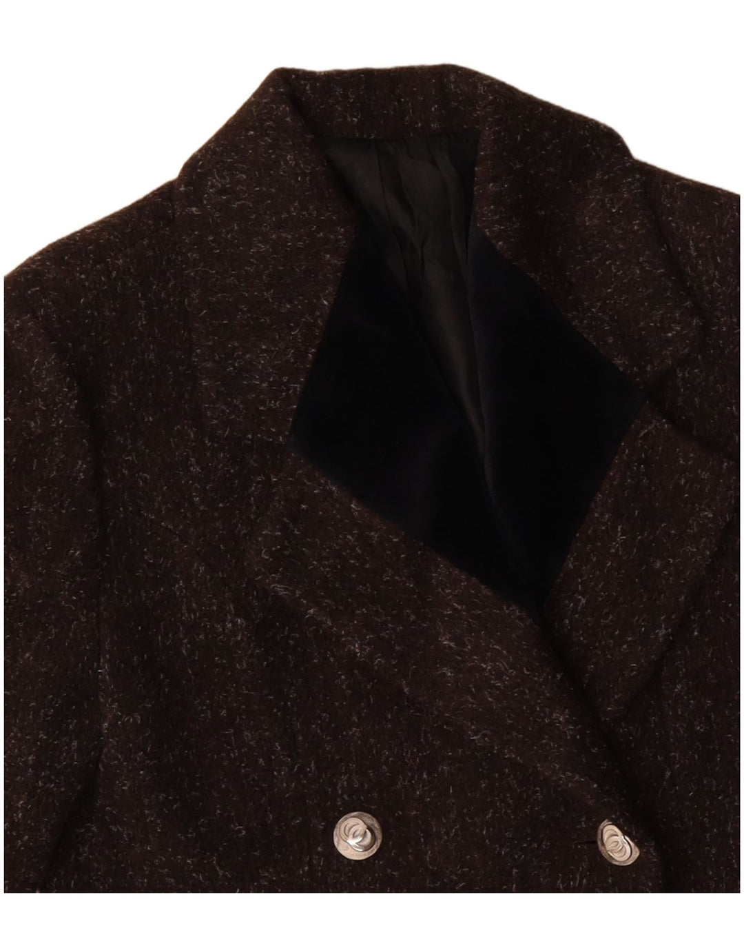 Dwurzędowy płaszcz damski VINTAGE UK 12 Średni brązowy, wełniany cętkowany