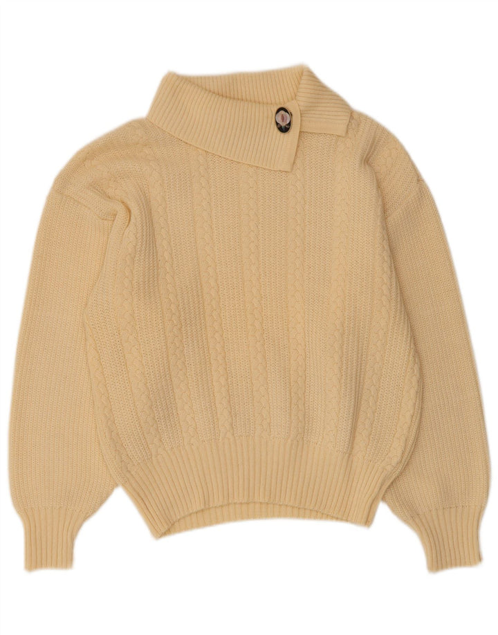 Sweter damski w stylu vintage z szalowym dekoltem IT 42 Średni żółty akryl