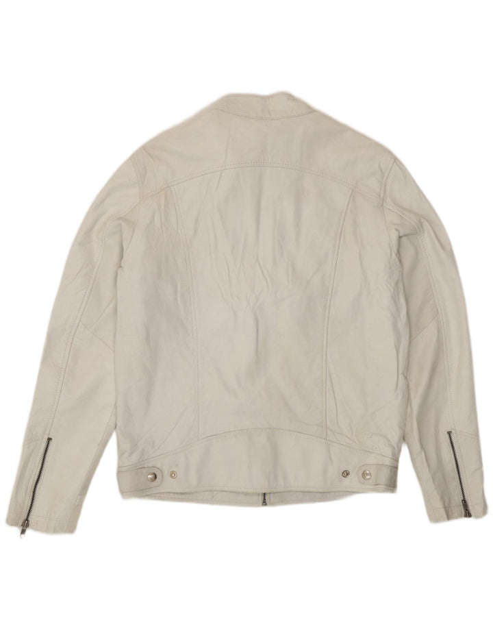 Vintage damska kurtka motocyklowa skórzana UK 18 XL biała skóra