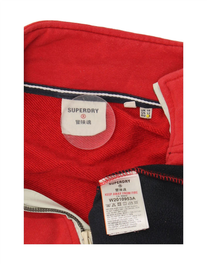 SUPERDRY Damski sweter oversize z polaru UK 16, duży, czerwony, z blokami kolorów