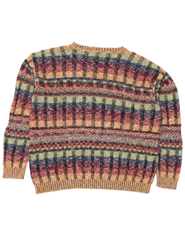 Vintage męski sweter z okrągłym dekoltem UK 42/44 w dużą wielobarwną kratkę
