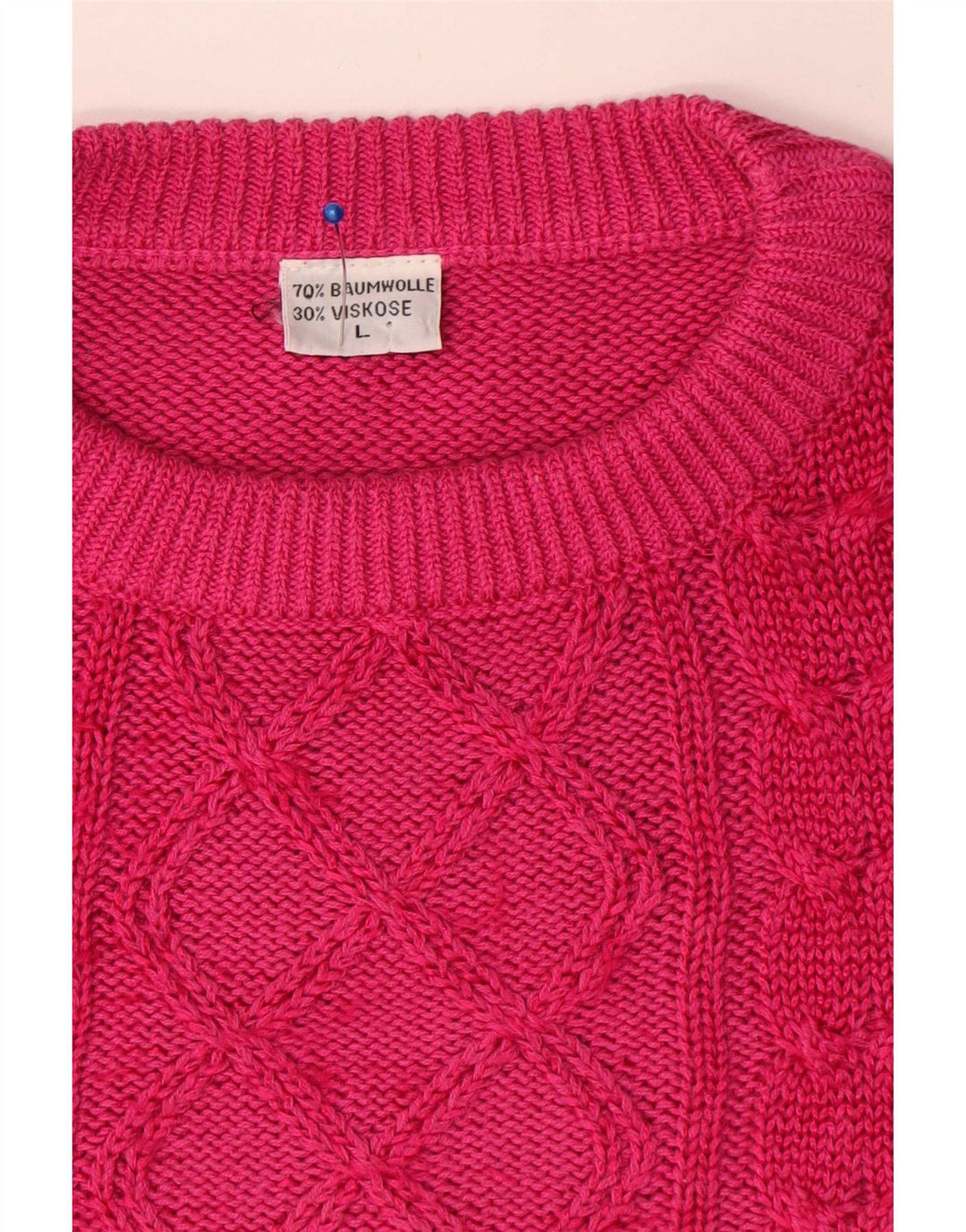 Vintage męski sweter z wycięciem pod szyją, duży, różowy, bawełniany