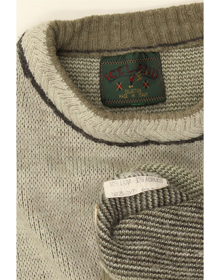 Męski sweter z grafiką z okrągłym dekoltem w Islandii, XL, szary, argyle/diamentowa wełna