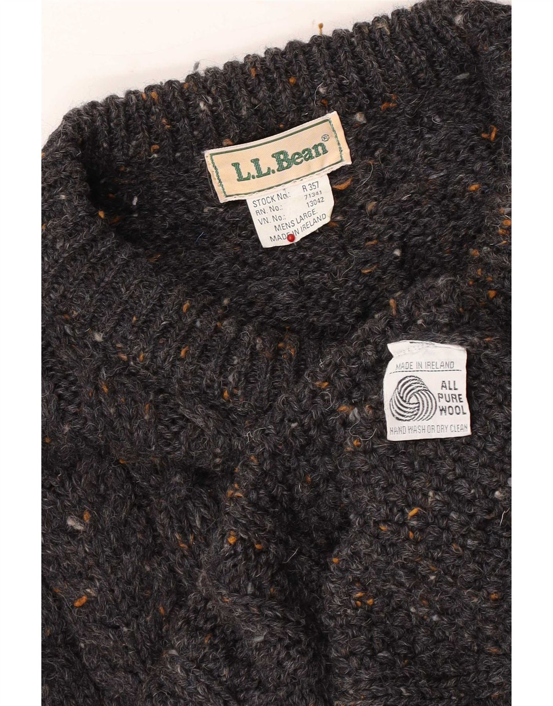 L.L.Bean Męski sweter z dekoltem w łódkę, duży, szary, wełniany w cętki