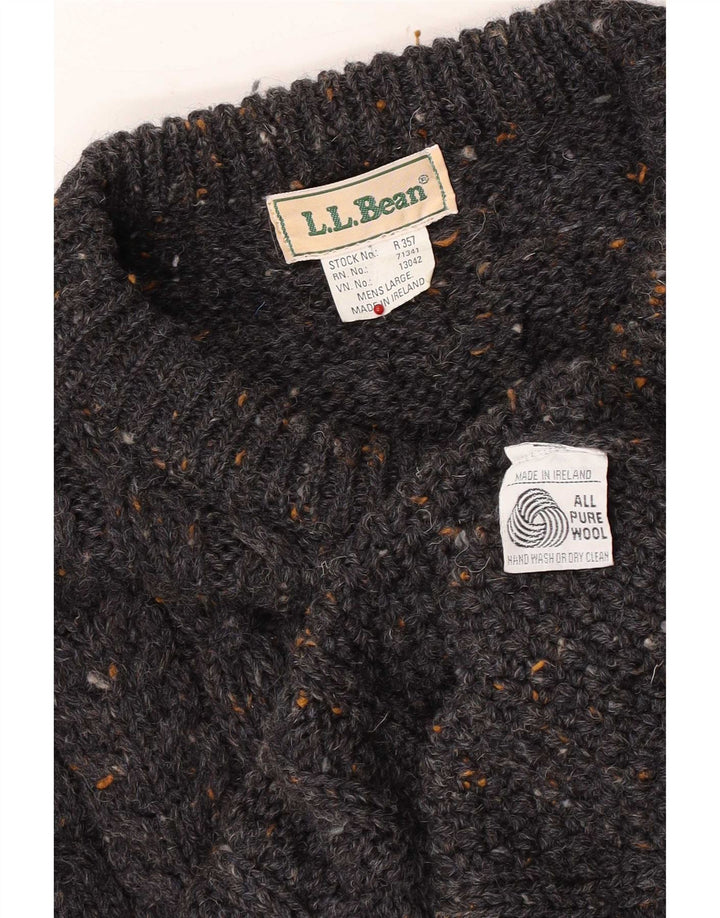 L.L.Bean Męski sweter z dekoltem w łódkę, duży, szary, wełniany w cętki