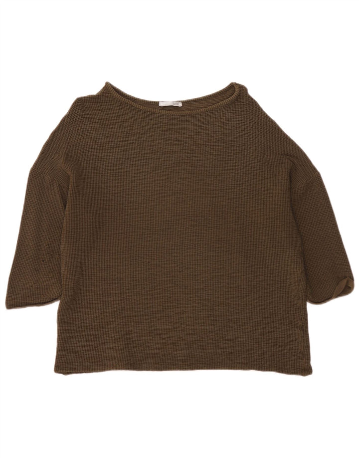Damski top oversize Zara z rękawem 3/4, UK 14, średni khaki, wiskoza