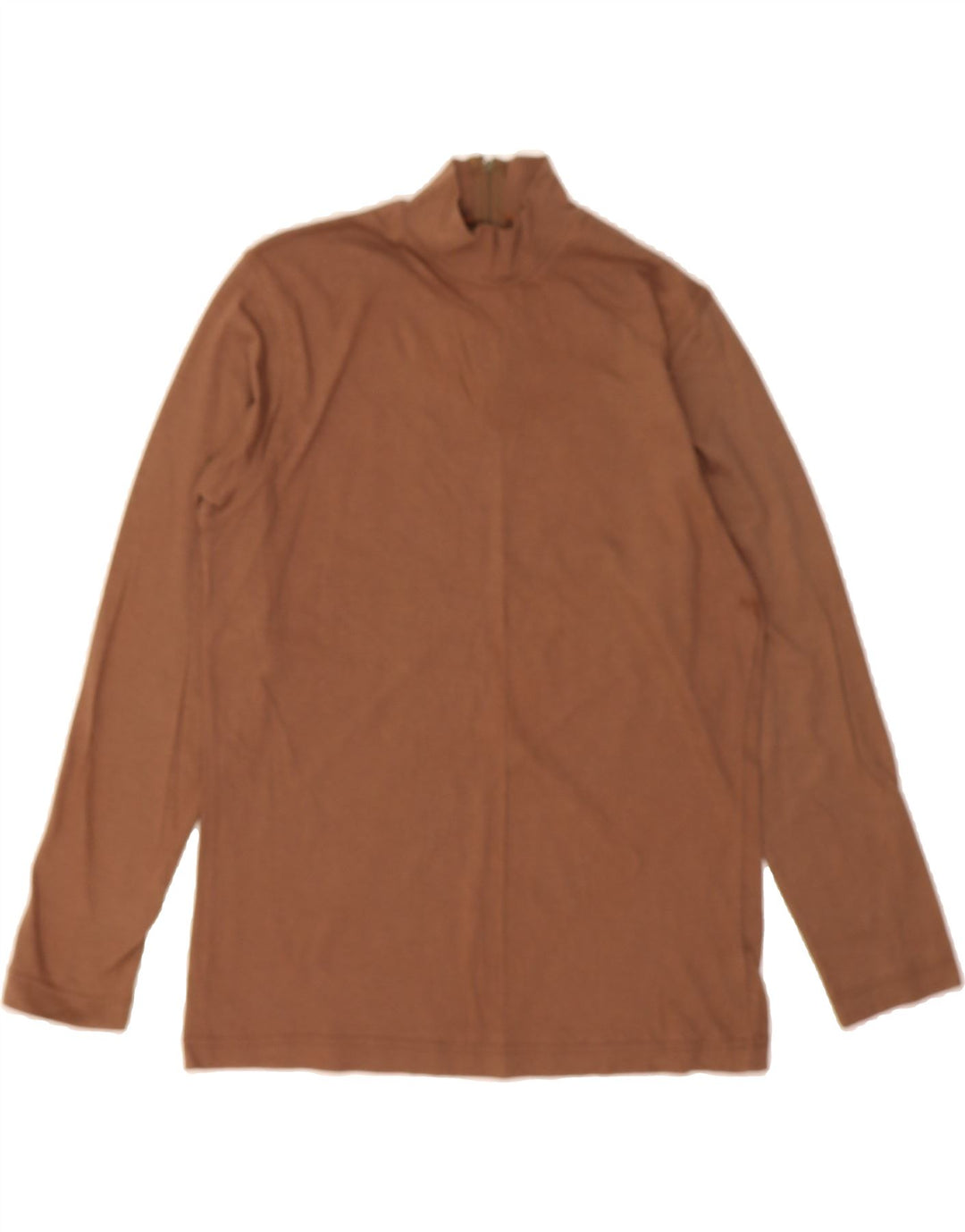 STEFANEL Womens Zip Neck Top Long Sleeve UK 14 Medium Brown Cotton Vintage Stefanel and Second-Hand Stefanel from Messina Hembry 