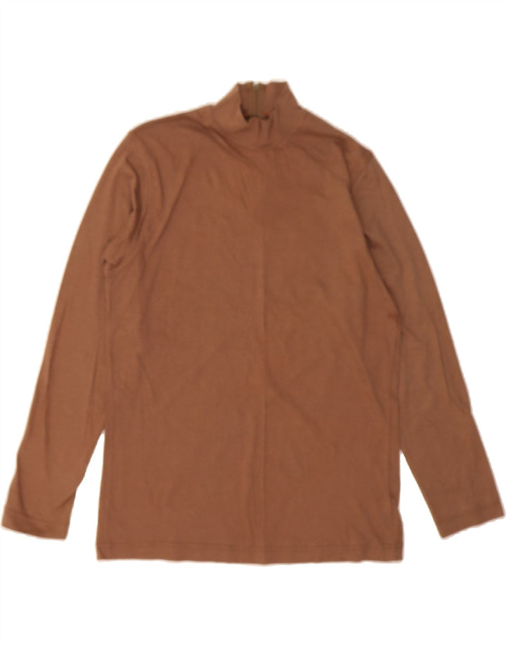 STEFANEL Womens Zip Neck Top Long Sleeve UK 14 Medium Brown Cotton Vintage Stefanel and Second-Hand Stefanel from Messina Hembry 