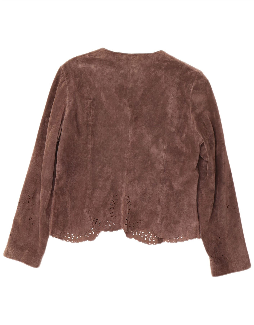 MONSOON Damska otwarta zamszowa marynarka UK 16, duża brązowa skóra