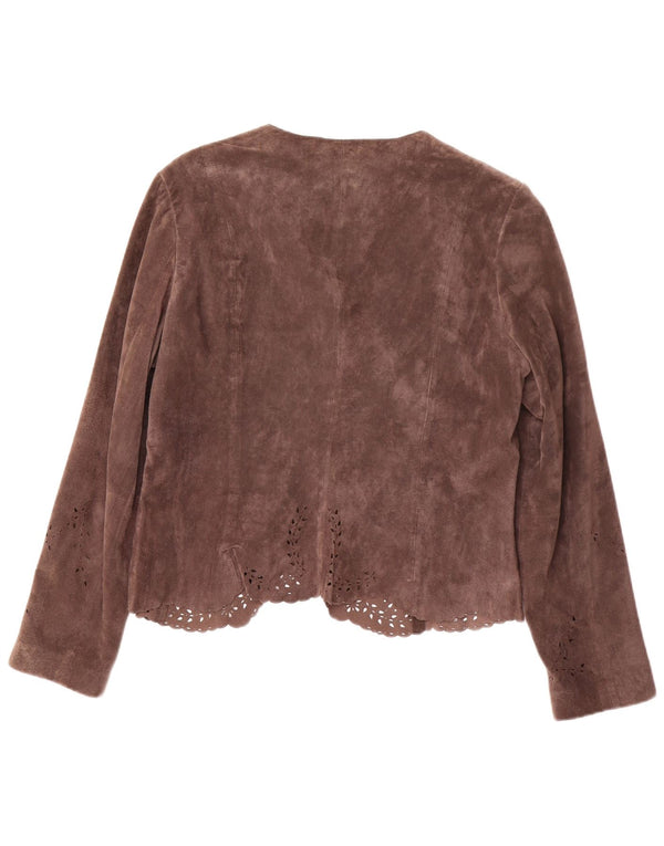 MONSOON Damska otwarta zamszowa marynarka UK 16, duża brązowa skóra