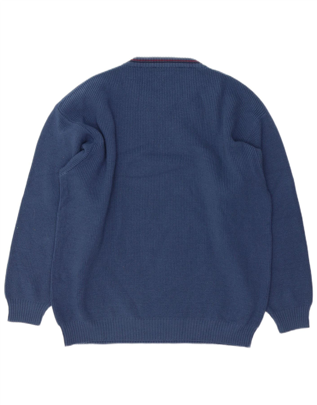 Męski sweter z okrągłym dekoltem w stylu vintage, XL, niebieska wełna