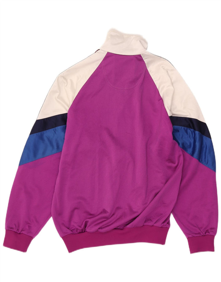 Męski pełny dres Asics z grafiką, mały, różowy, z blokami kolorów, poliamid, retro