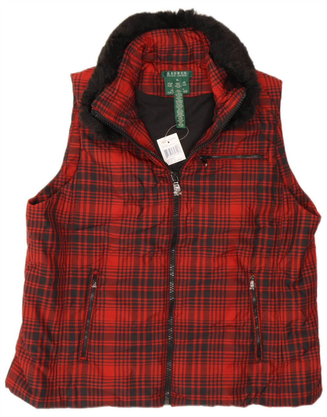 Kamizelka damska RALPH LAUREN UK 18 XL, poliester w czerwoną kratę