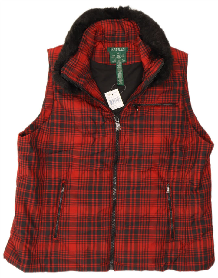Kamizelka damska RALPH LAUREN UK 18 XL, poliester w czerwoną kratę