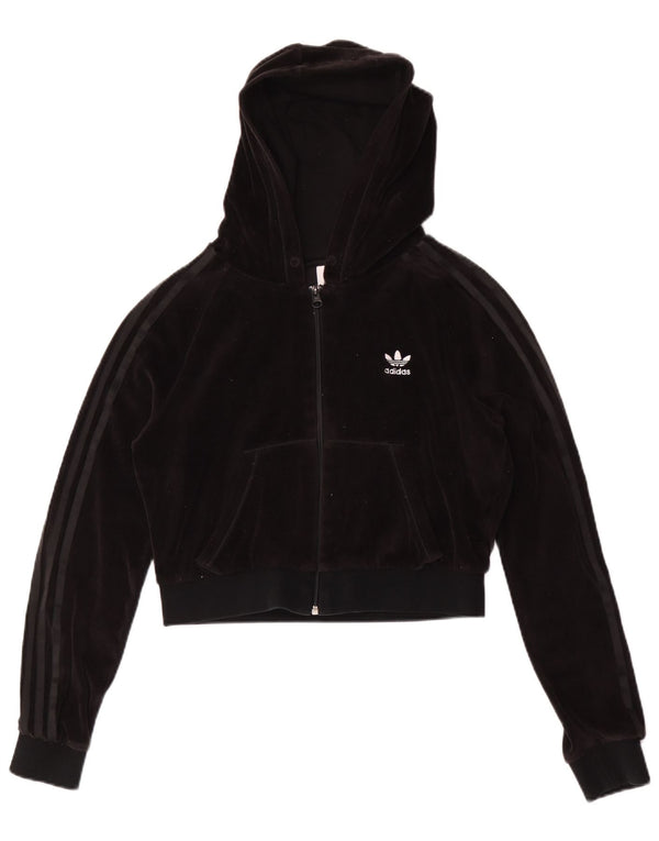 Damska bluza z kapturem Adidas Crop Velour Zip UK 14 Medium Black