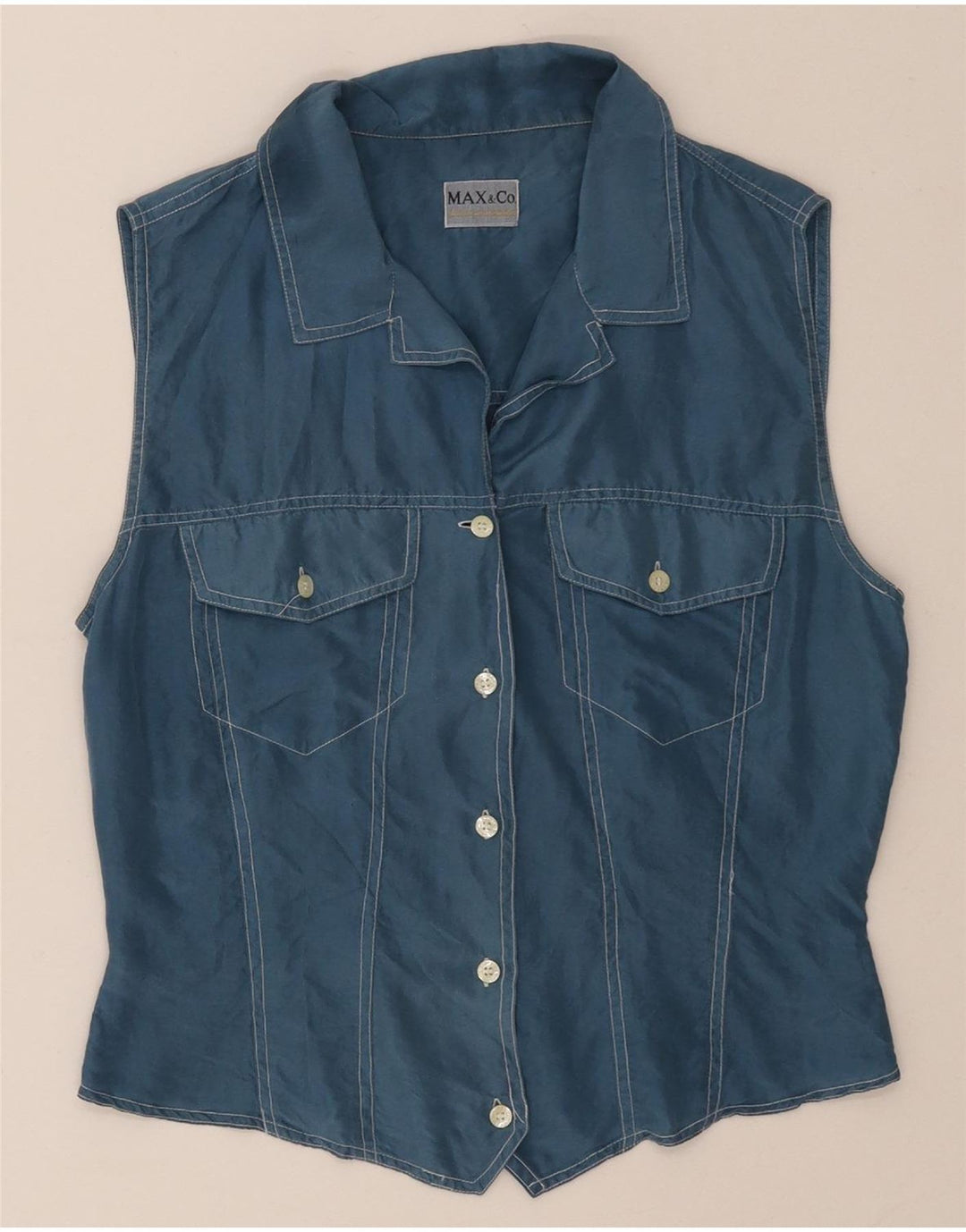 MAX&CO. Womens Sleeveless Shirt Blouse UK 12 Medium Navy Blue Vintage Max&Co. and Second-Hand Max&Co. from Messina Hembry 