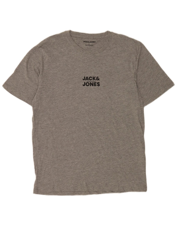 Męski T-shirt z grafiką Jack & Jones, duży, szary, bawełniany w plamki