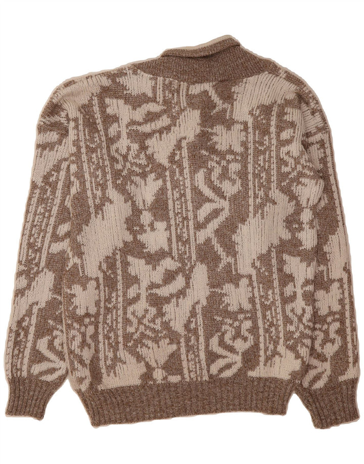 VINTAGE Mens Abstract Pattern Shawl Neck Jumper Sweater Medium Grey Vintage Vintage and Second-Hand Vintage from Messina Hembry 