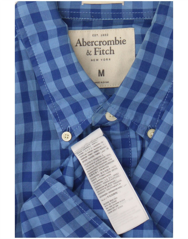 Koszula męska w kratę Abercrombie & Fitch, bawełniana, w kolorze średniego błękitu