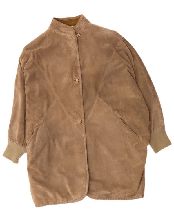 Vintage damski oversize'owy zamszowy płaszcz UK 14 średni beż