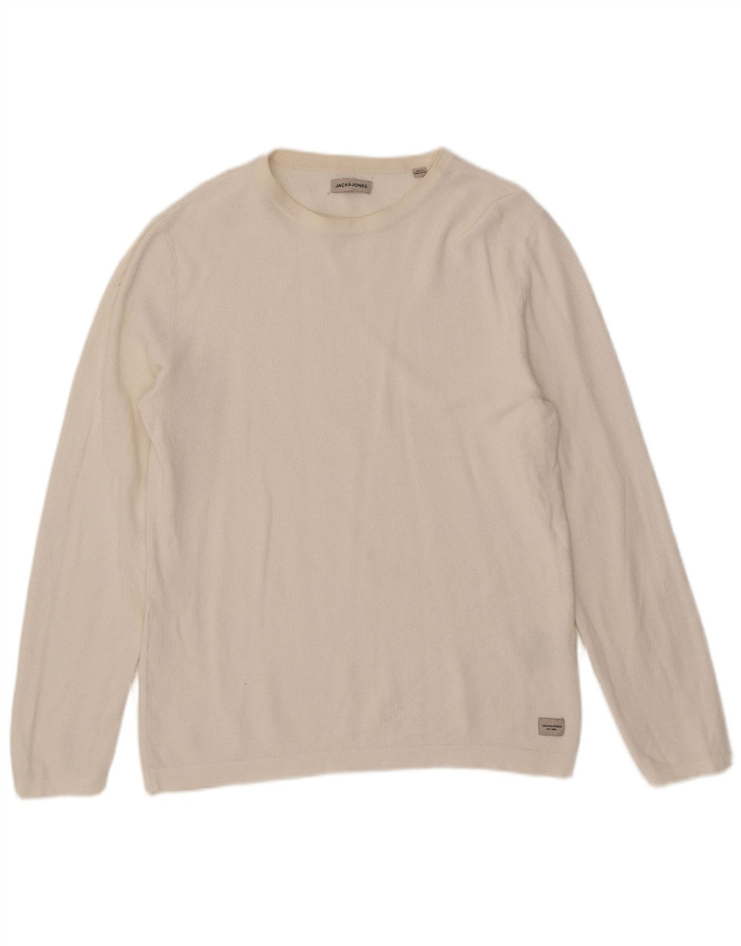 Męski sweter z okrągłym dekoltem Jack & Jones, duży, biały, bawełniany