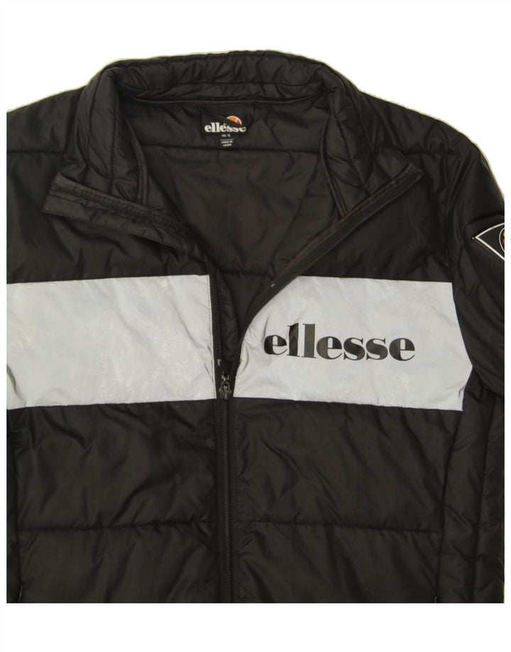 ELLESSE Mens Graphic Padded Jacket UK 36 Small Black Colourblock Polyester Vintage Ellesse and Second-Hand Ellesse from Messina Hembry 