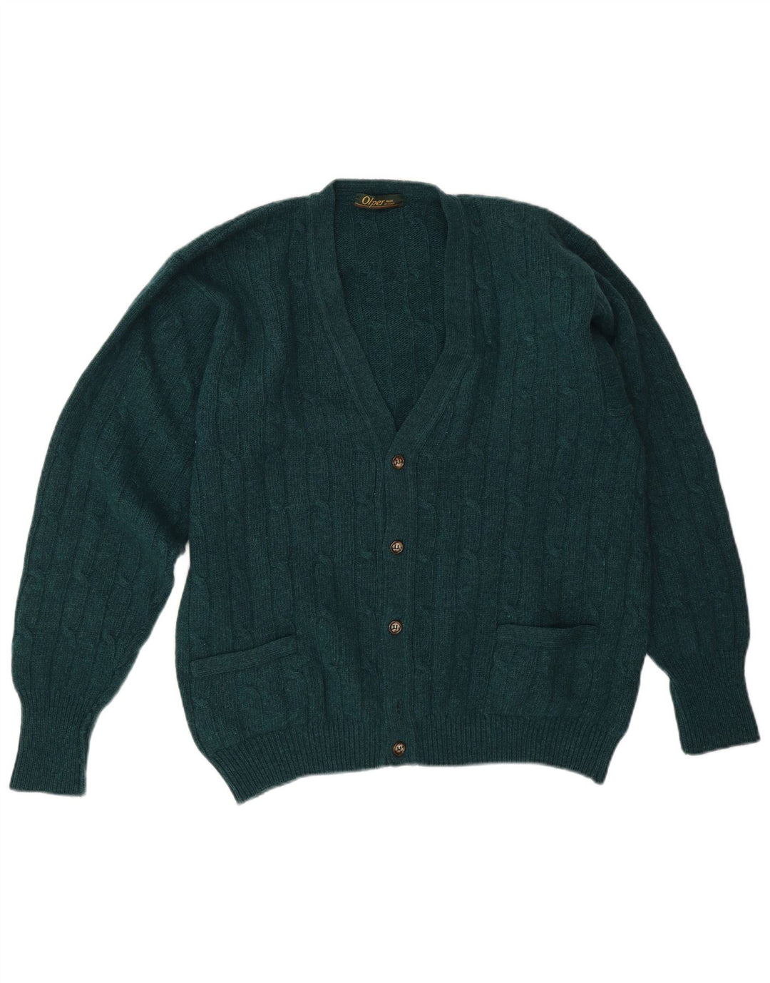 Vintage męski sweter kardigan IT 50 średnia zielona wełna