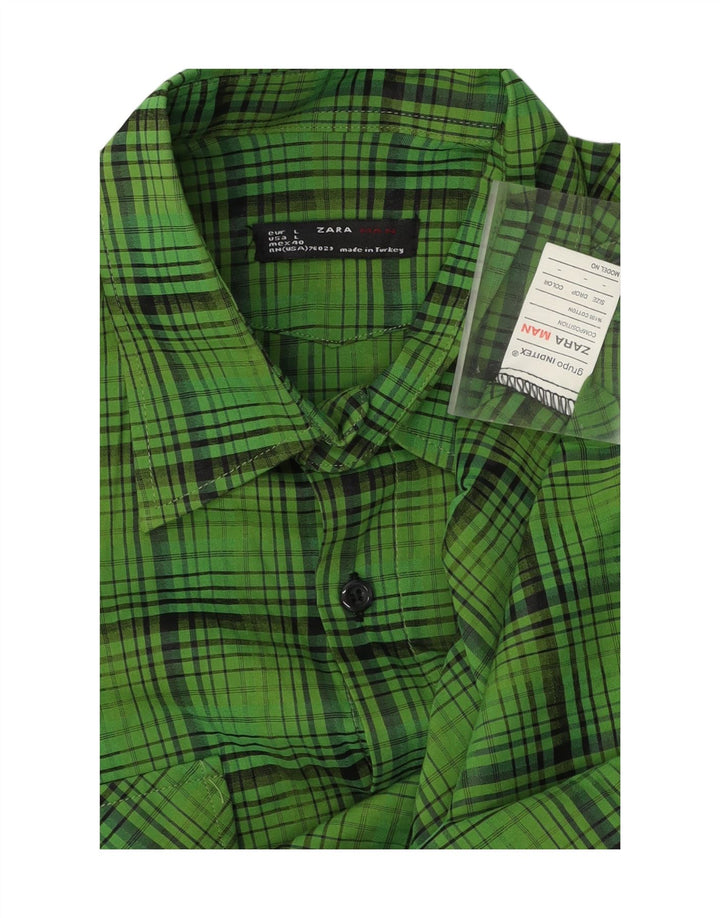 ZARA Mens Short Sleeve Shirt Large Green Check Cotton Vintage Zara and Second-Hand Zara from Messina Hembry 