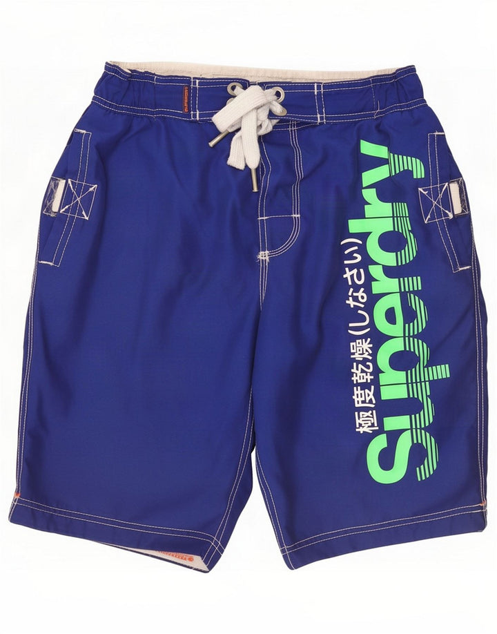 Superdry Mens Graphic Regular Swimming Shorts Small Blue Polyester