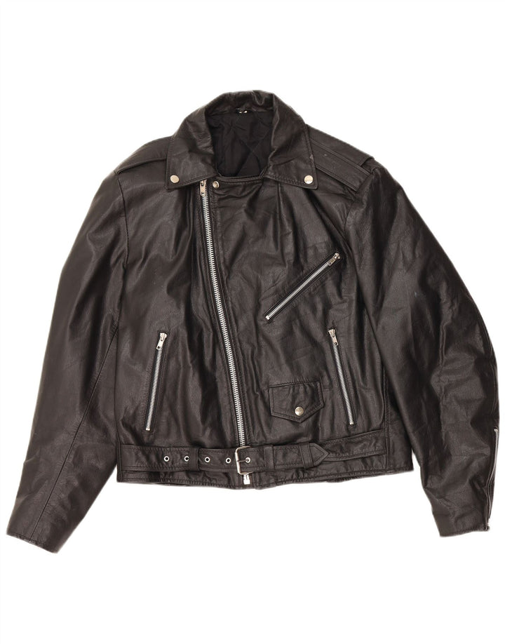 Damska kurtka motocyklowa typu oversize VINTAGE UK 10, mała, czarna skóra