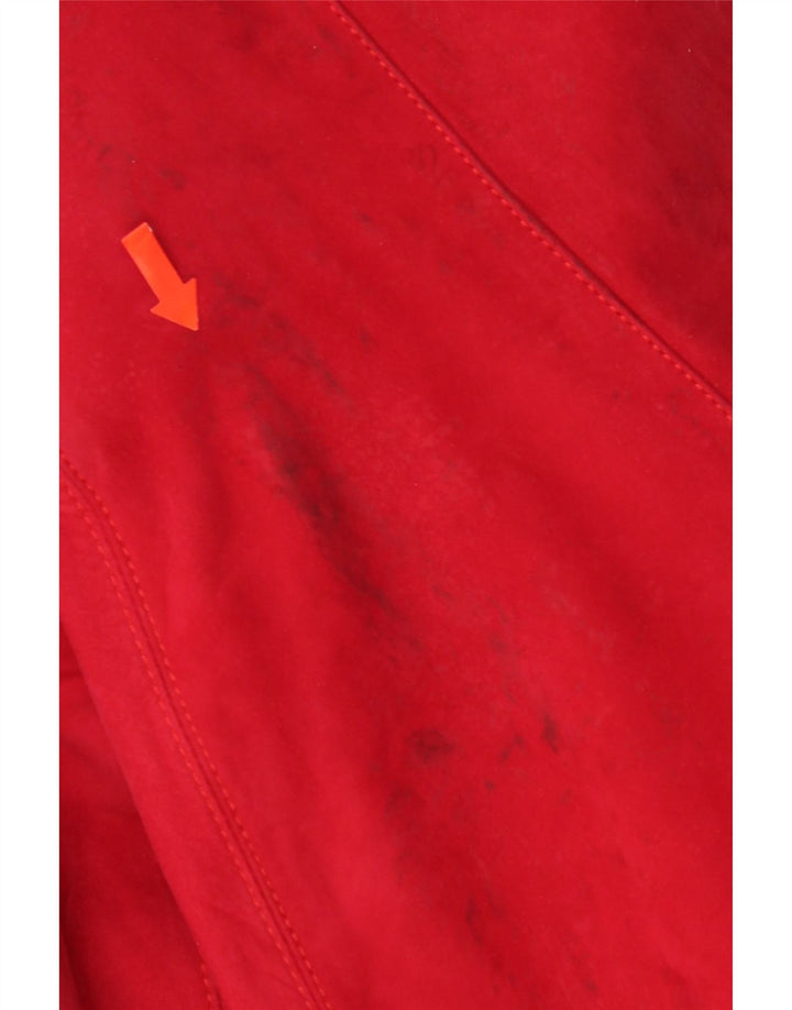 Vintage damski oversize'owy zamszowy płaszcz UK 14 średniej czerwonej skóry