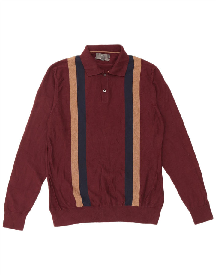 MARKS & SPENCER Męski sweter polo ze średnim bordowym blokiem kolorów