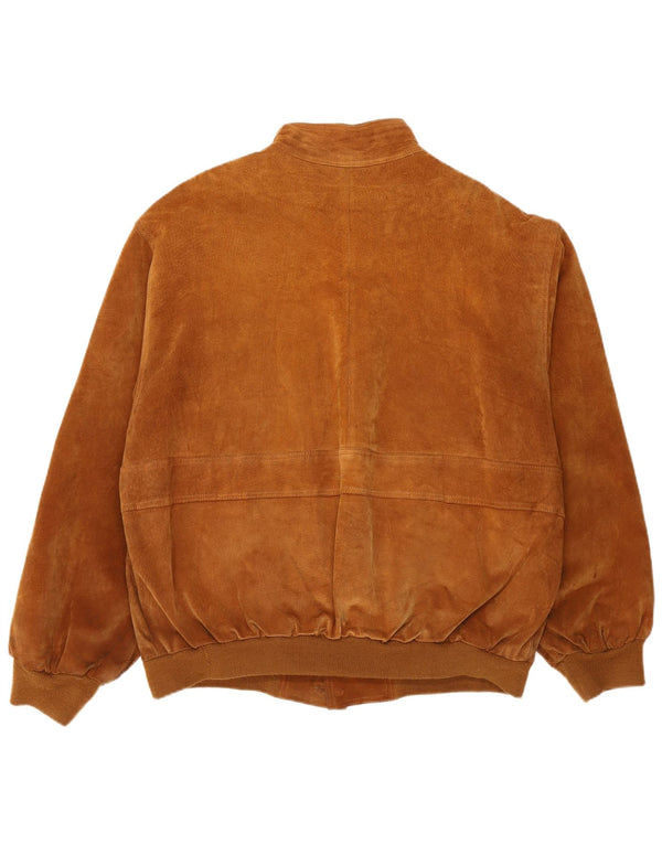Męska zamszowa kurtka bomber w stylu vintage UK 40, duży, brązowy poliester