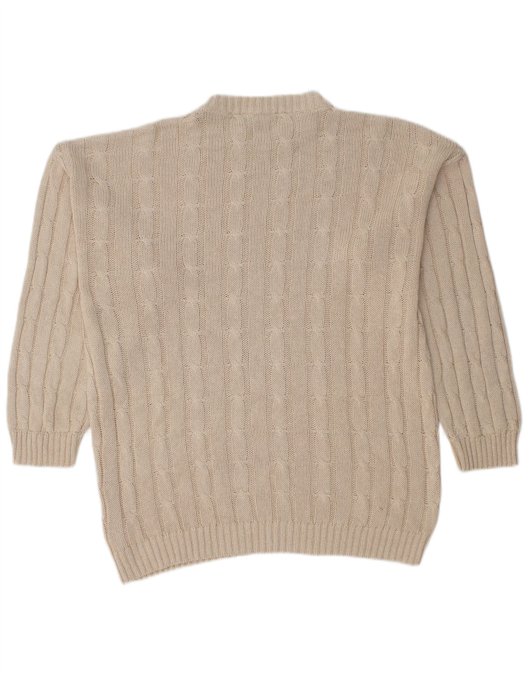 Vintage męski sweter z wycięciem pod szyją, duży, beżowy, bawełniany