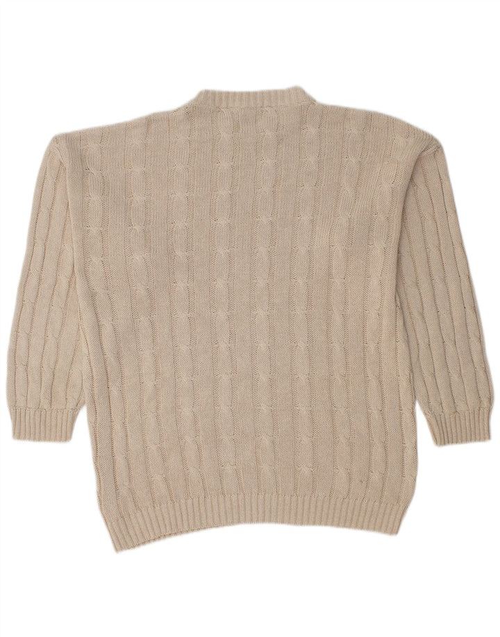 Vintage męski sweter z wycięciem pod szyją, duży, beżowy, bawełniany